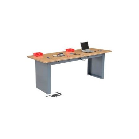 Global Equipment Panel Leg Workbench w/ Shop Top Square Edge   Power Apron, 96"W x 36"D, Gray 778344